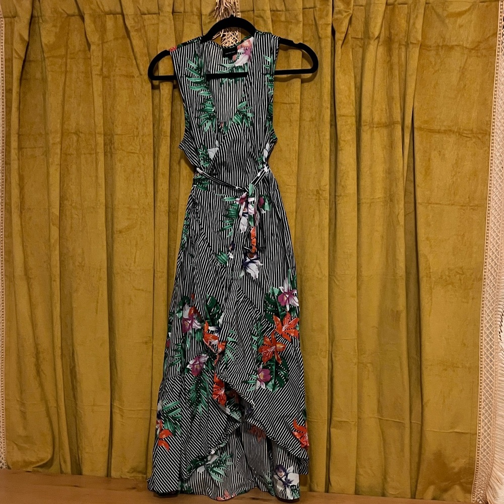Who What Wear Striped Floral Wrap Dress